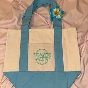 Trader Joe's Cream and Light Blue Canvas Mini Tote